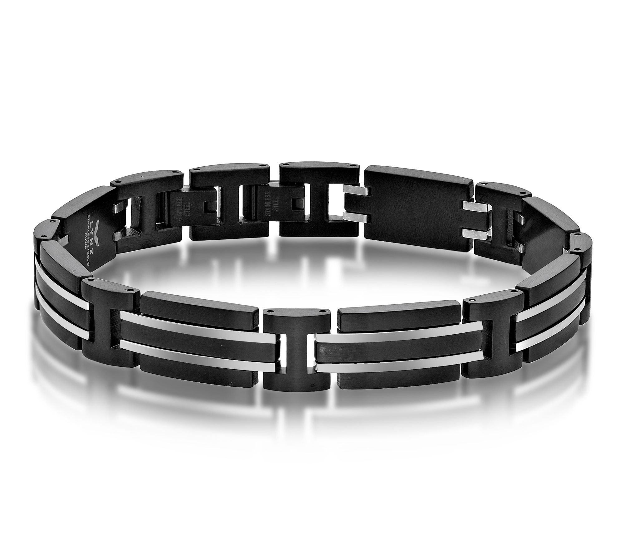 LYNX Men's Stainless Steel Black IP Double Stripe Bracelet