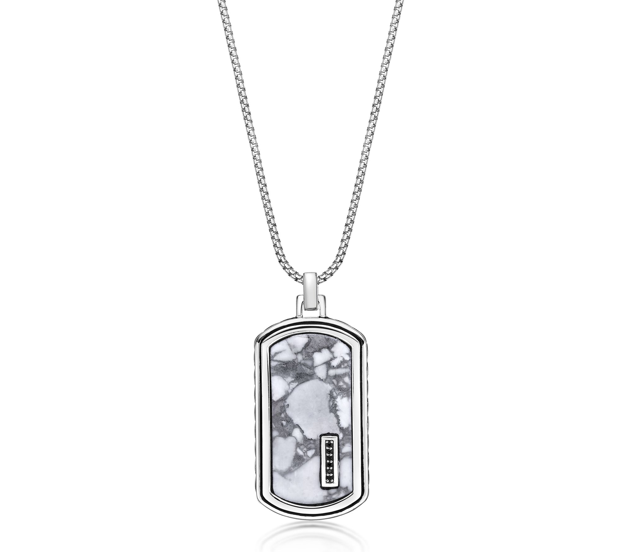 LYNX Men's Howlite & Black Spinel Dog Tag w/ Chain, Sterling