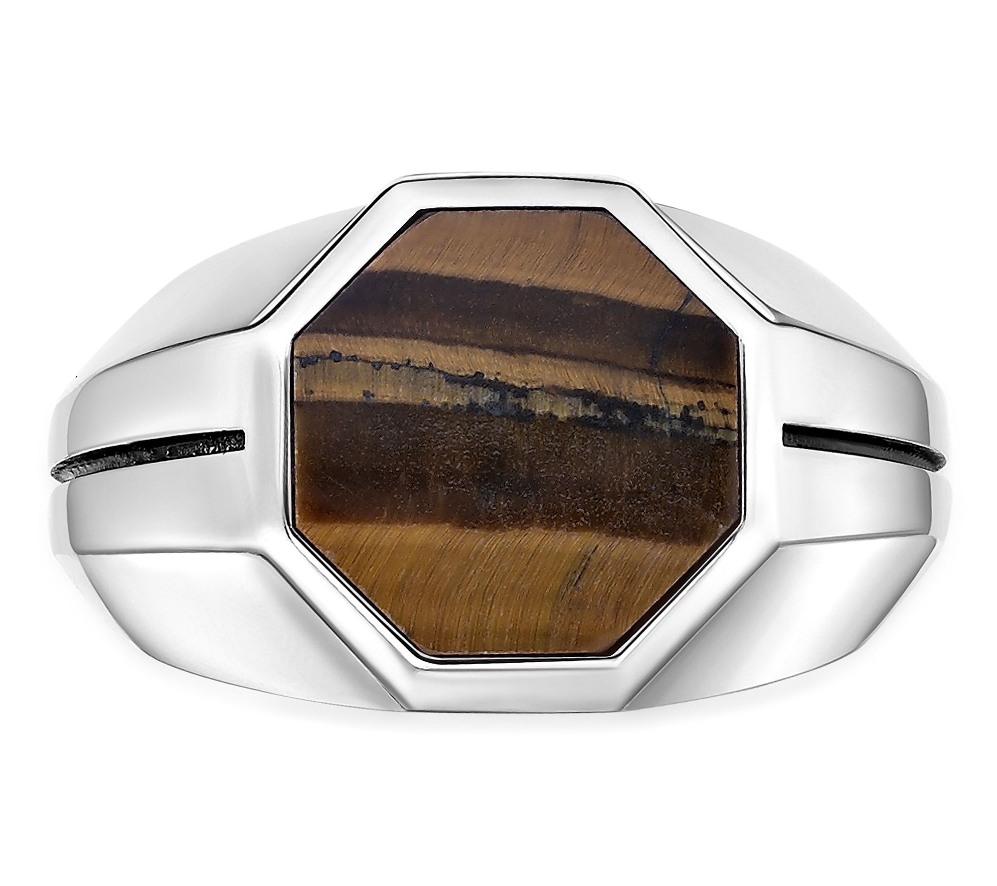 LYNX Men's Sterling Silver Tiger Eye Hexagon Ring - QVC.com