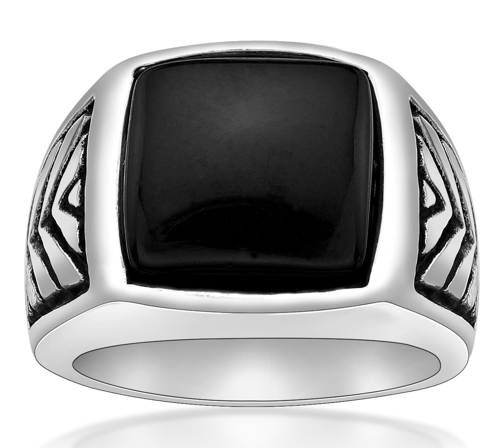 LYNX Men's Stainless Steel Black Agate Ring