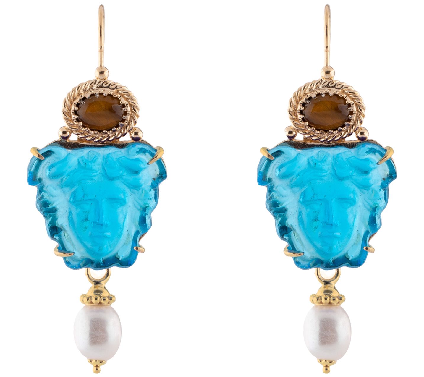 18K Gold Plated Sterling Venetian Cameo Aqua Medusa Earrings - QVC.com