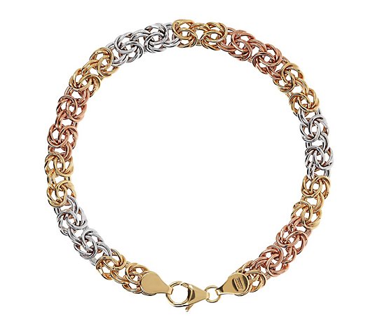 Italian Gold 7-1/4" Tri-Color Byzantine Bracelet, 14K 5.4g