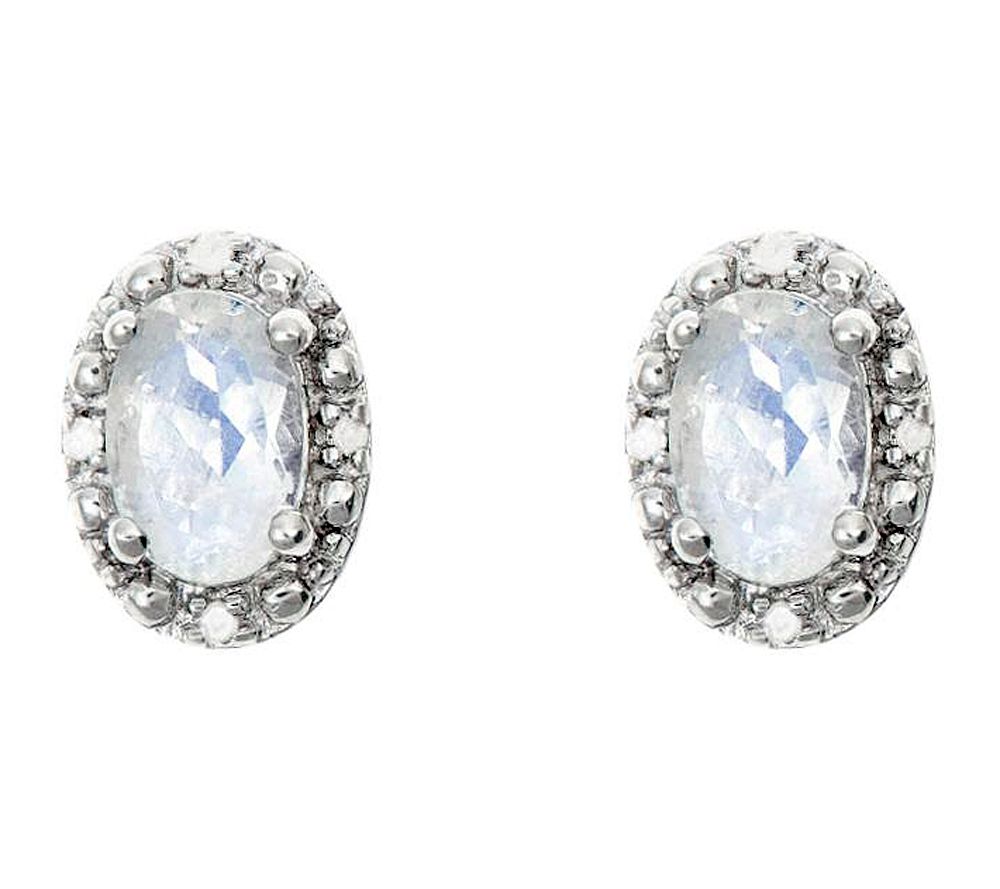 Sterling Oval Gemstone Stud Earrings with Diamond Accent