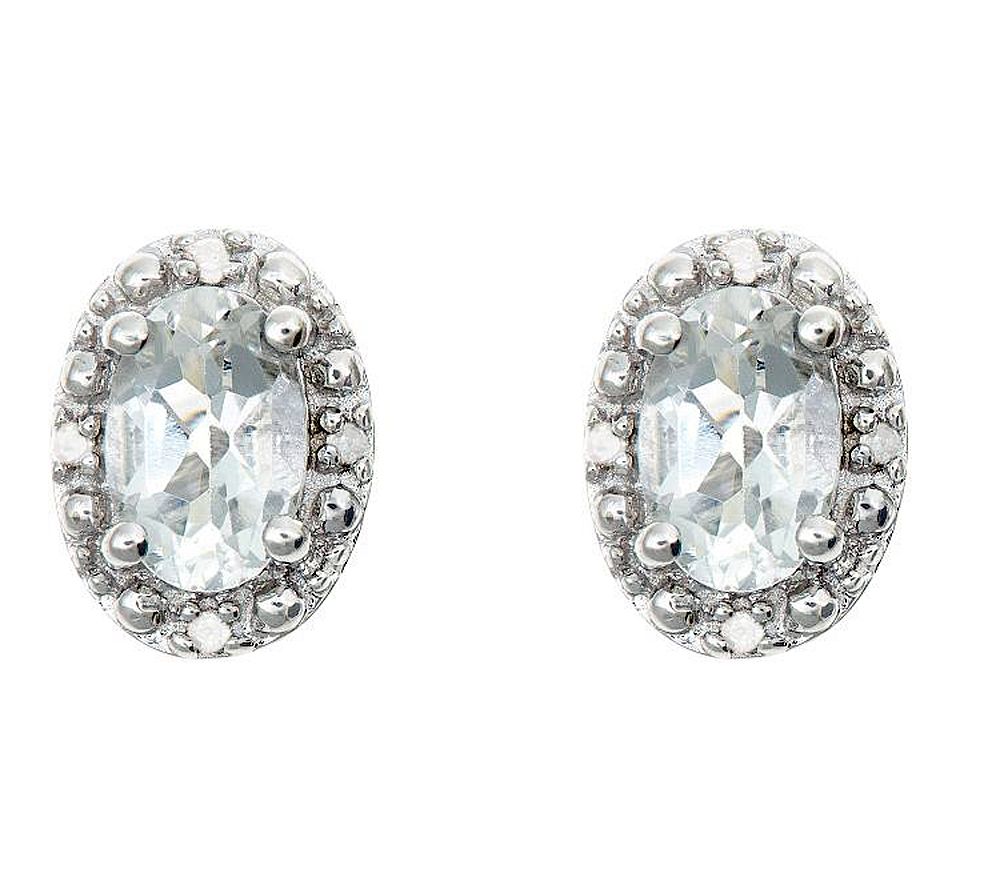 Sterling Oval Gemstone Stud Earrings with Diamond Accent