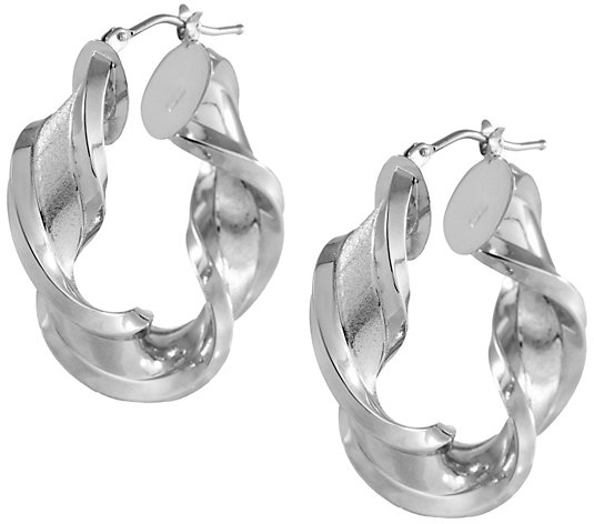 Arte d'Oro 1-1/4" Satin & Polished Twist Hoop Earrings, 18K