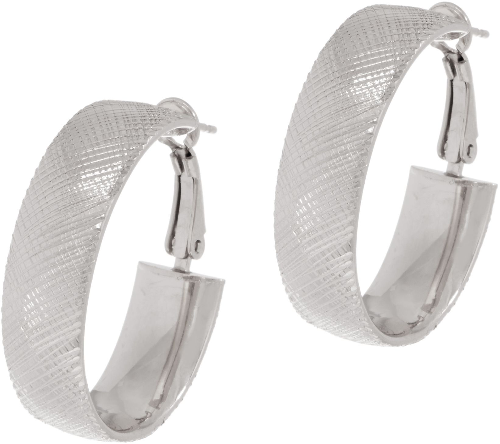 "As Is" Italian Silver Diamond Cut Oval Hoop Earrings