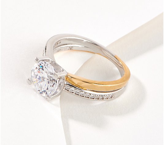 Diamonique 89 Facet Dahlia Cut 2 cttw Bridal Ring, Sterling