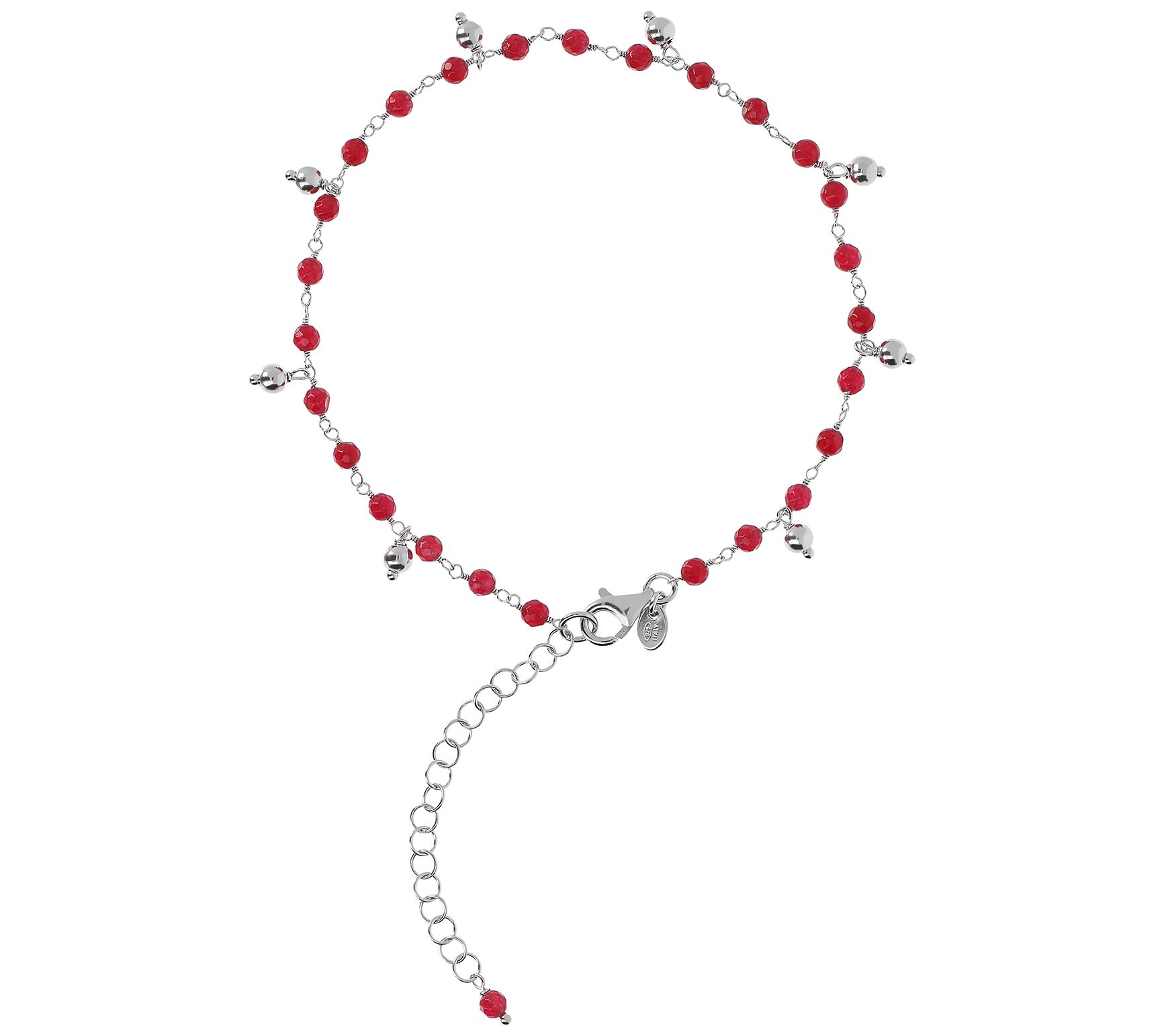 Italian Silver Gemstone & Dangle Ankle Bracelet