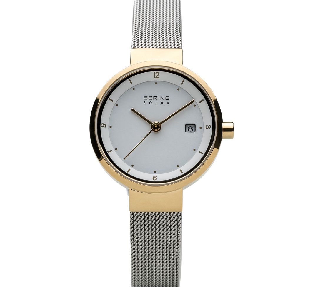 Bering Women's Two-Tone Solar Mesh Bracelet Watch - QVC.com