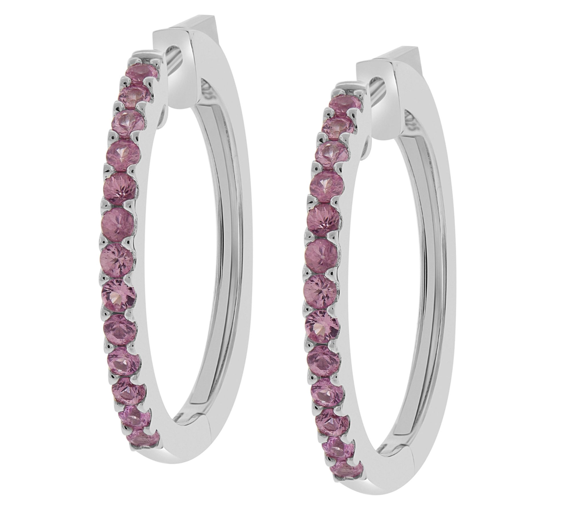 Sterling Pink Sapphire Hoop Earrings