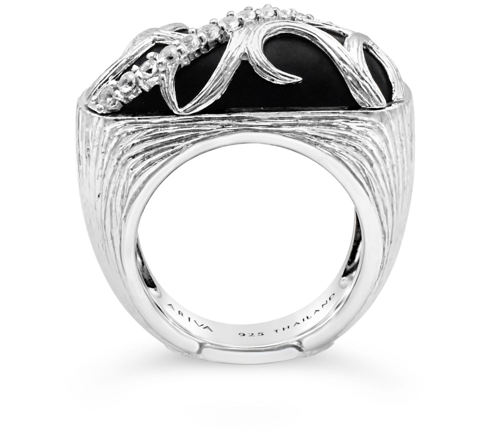 Ariva Sterling Silver Black Onyx & White Sapphi re Ring