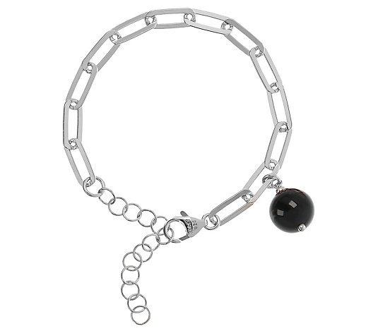 Italian Silver Gemstone Bead Paperclip Link Bracelet