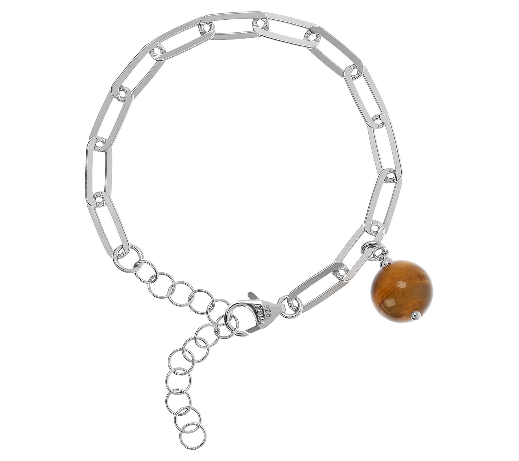 Italian Silver Gemstone Bead Paperclip Link Bracelet