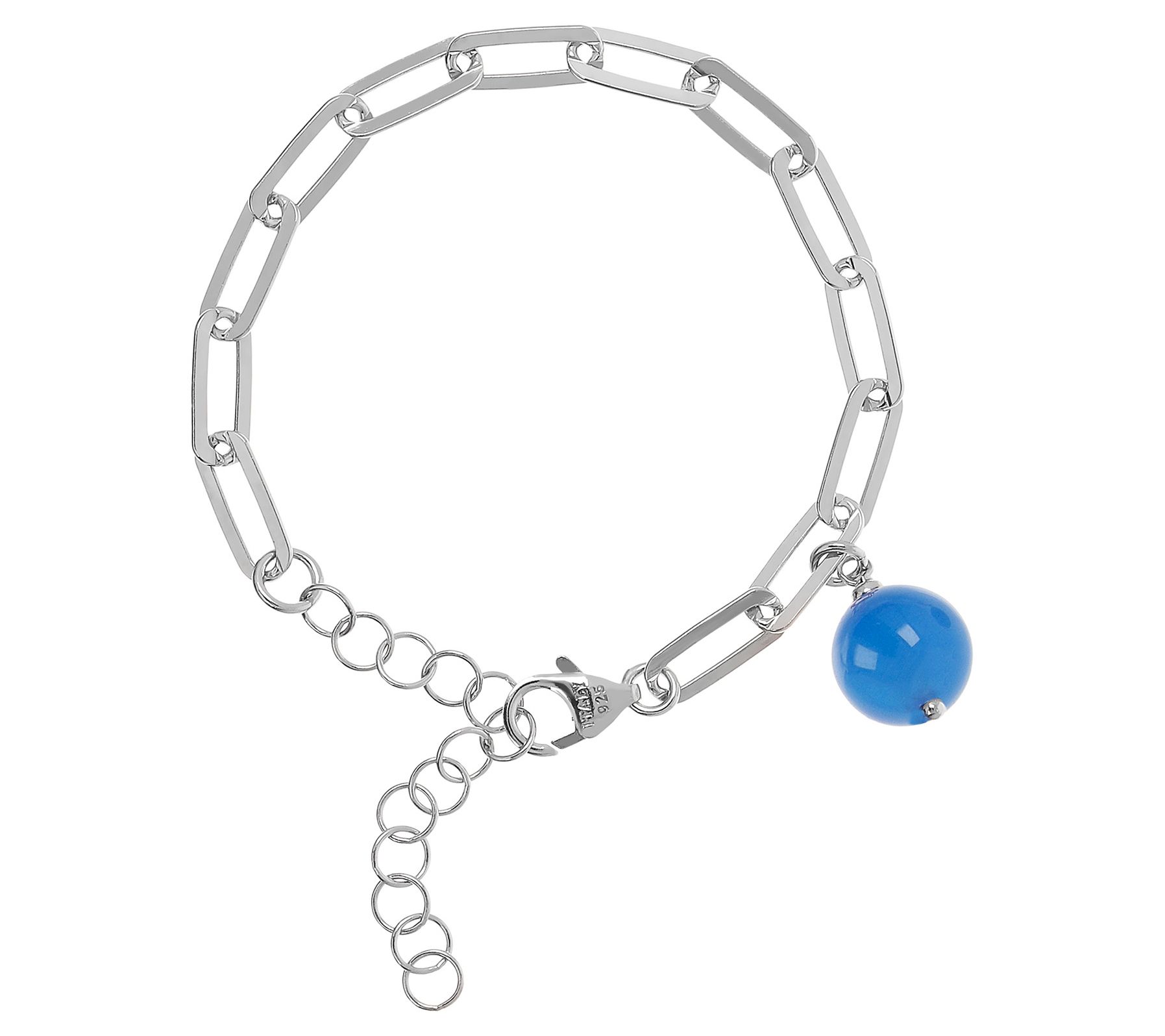 Italian Silver Gemstone Bead Paperclip Link Bracelet