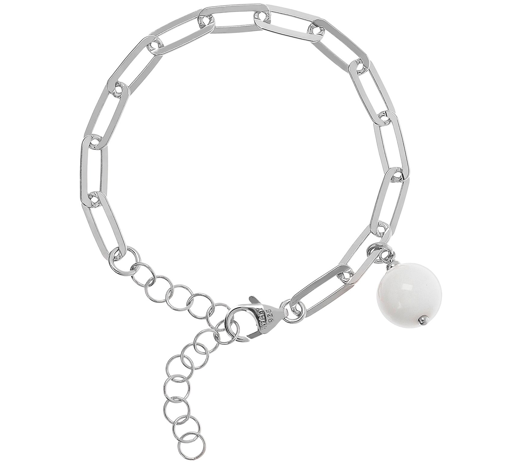 Italian Silver Gemstone Bead Paperclip Link Bracelet