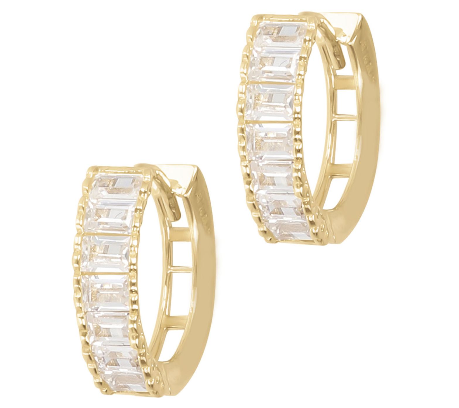 Diamonique 1.05 cttw Channel Set Baguette HoopEarrings, 14K