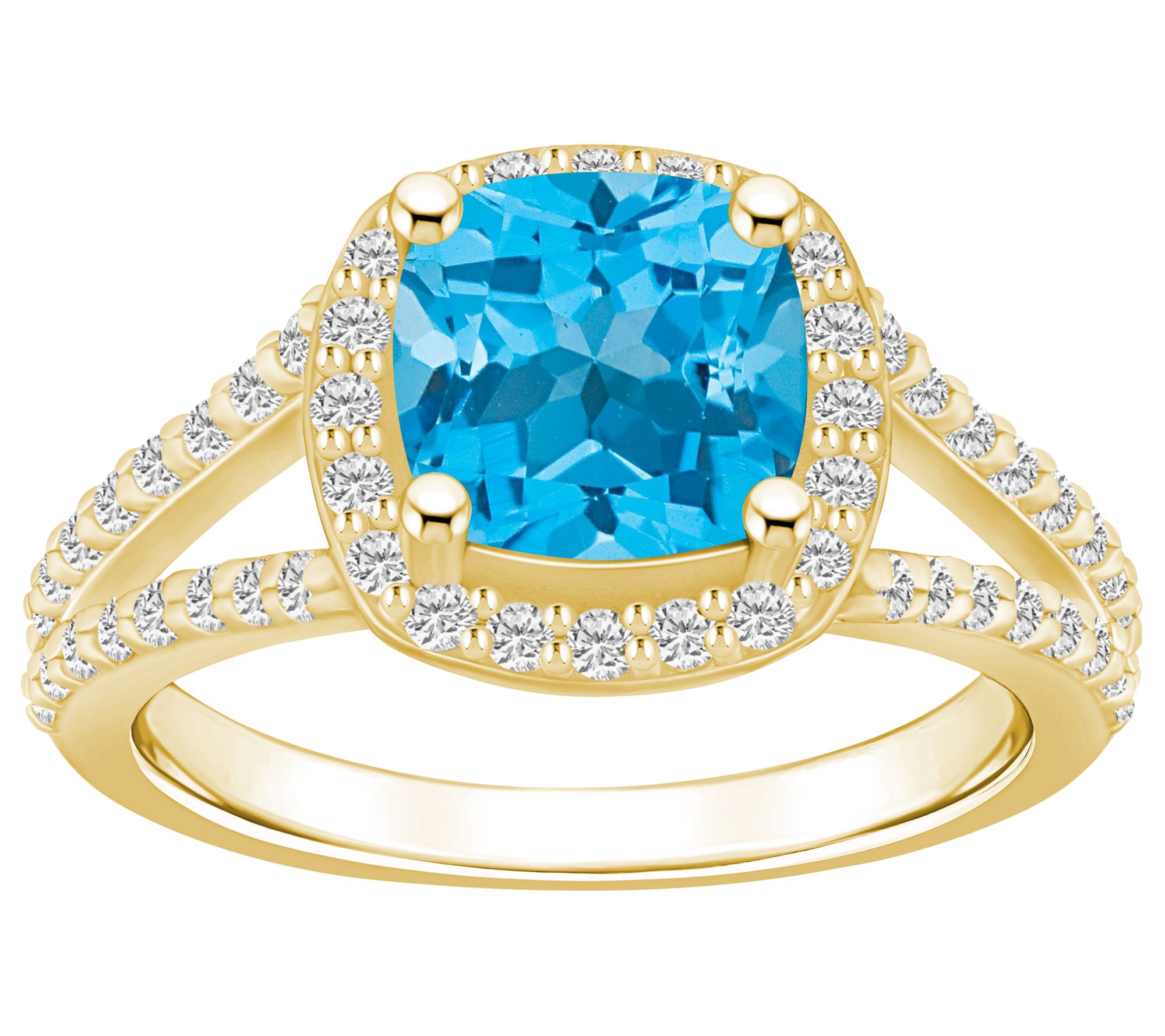 Affinity Gems Cushion Cut Gemstone & Diamond Rig, 14K Gold