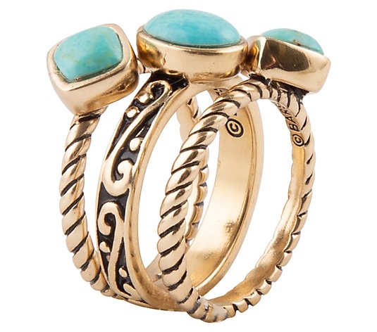 Barse Artisan Crafted Turquoise Set of 3 Stacking Rings