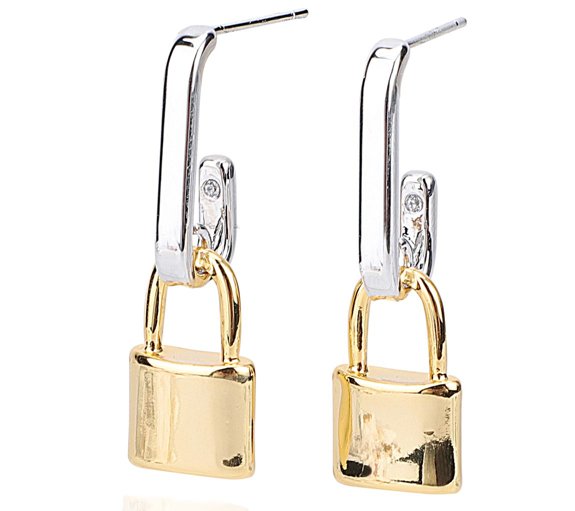 Vintage Havana Padlock Dangle Earrings Two-tone 