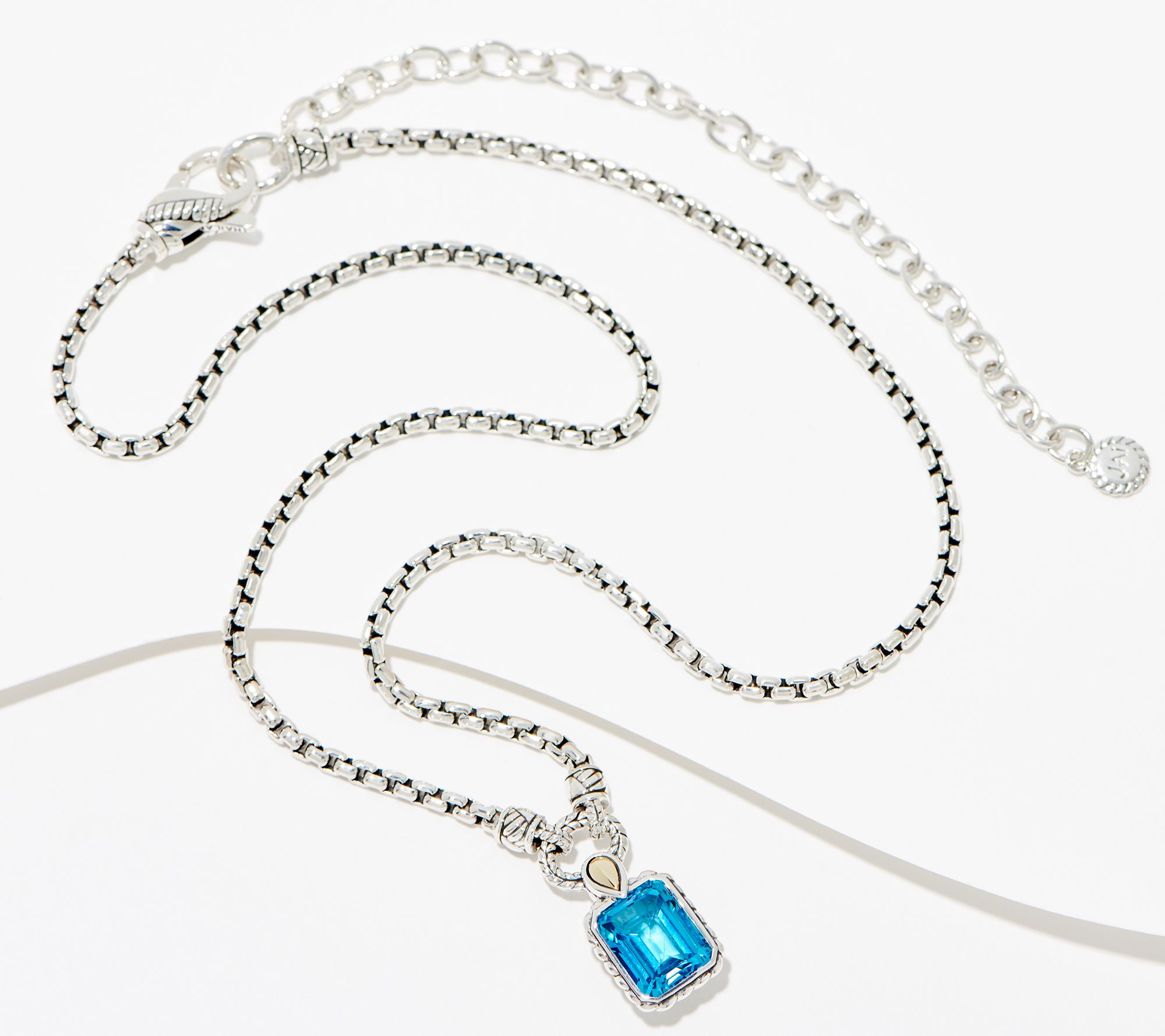 JAI Sterling Silver & 14K Emerald Cut Gemstone Necklace