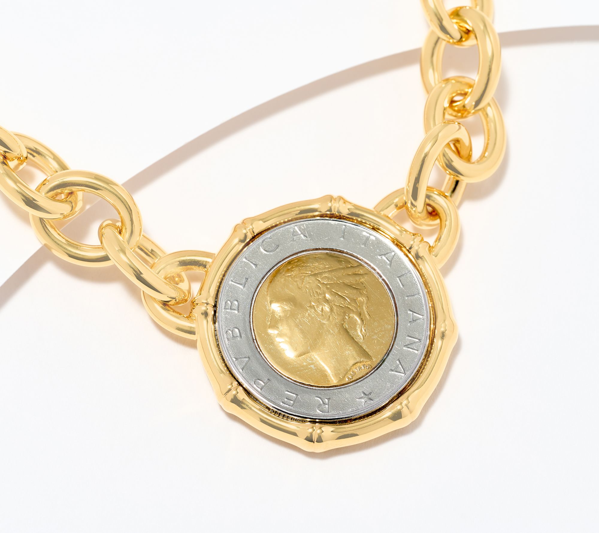 Polished Antique Coin Necklace 14K Yellow Gold