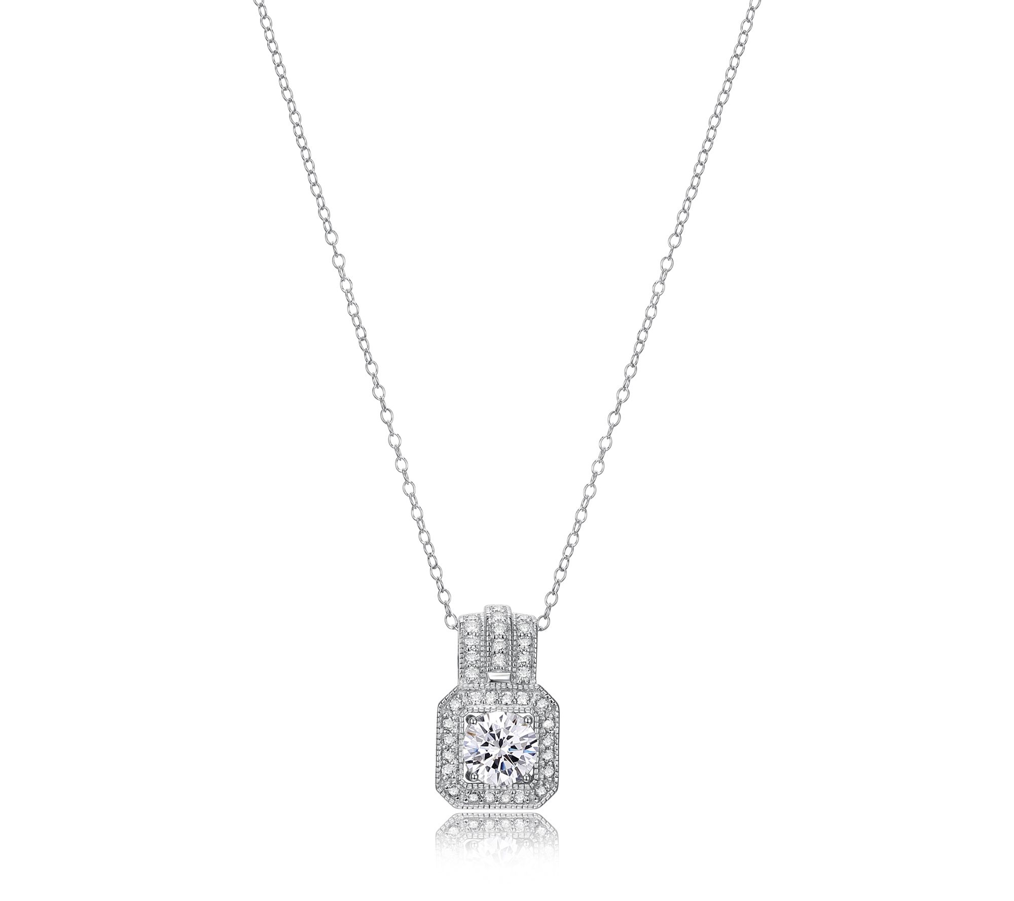 Diamonique Cushion Cut Halo Pendant w/ Chain, S terling Silver
