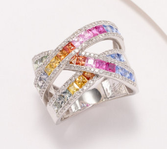 Effy Watercolors 14K Multi-Sapphire Gem & Diamond Highway Ring