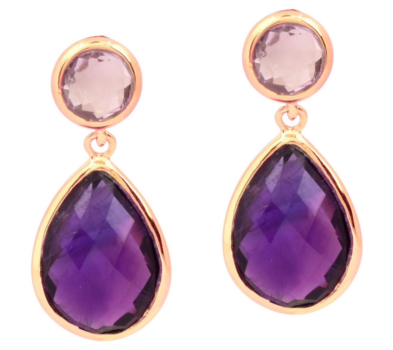 Affinity Gems Amethyst & Rose De France Earrings, 14K Plated