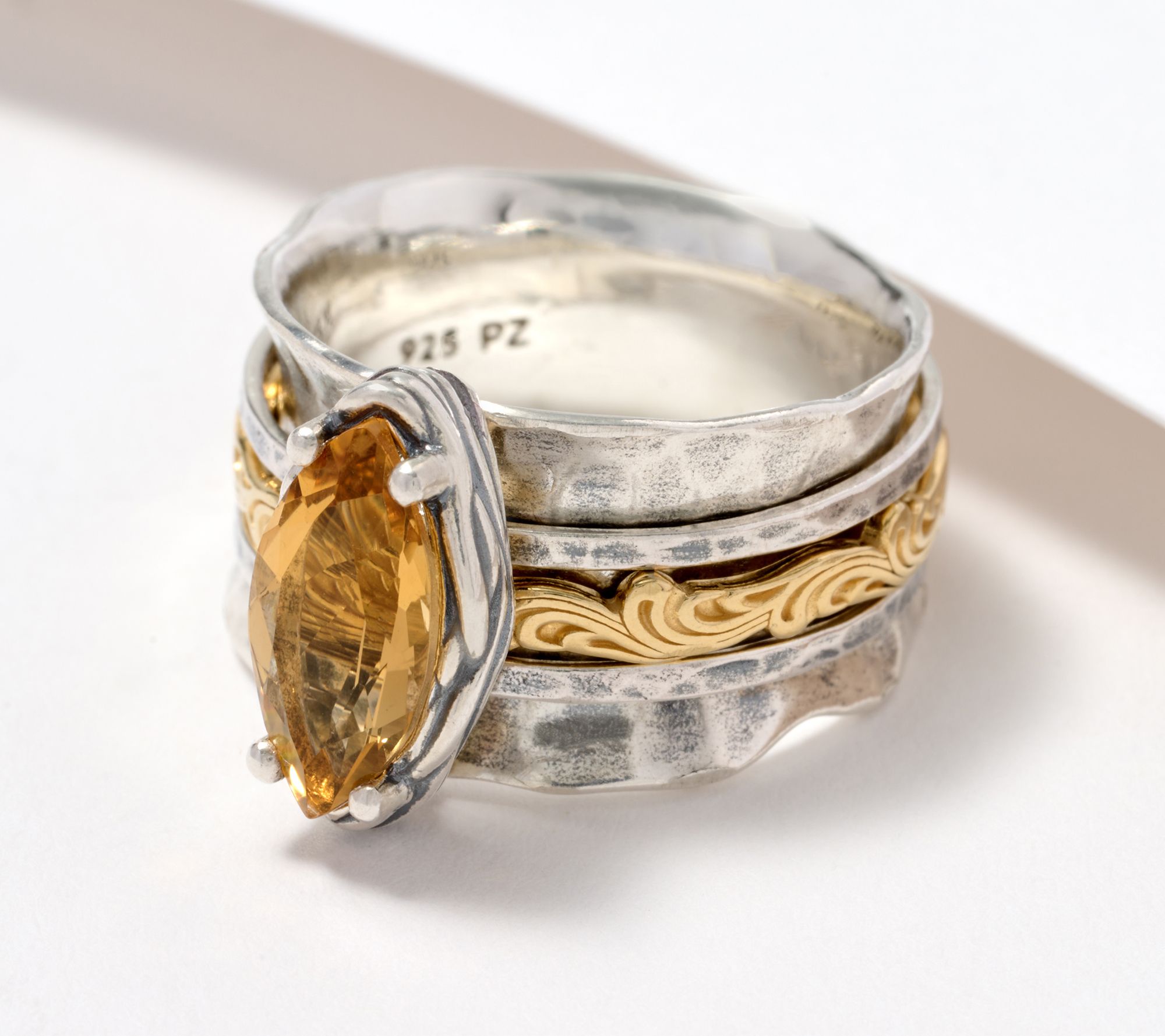 Hebrew Spinner Ring - Stainless Steel Two-Tone Faith Ring With Free Engraving (Size 7-12)