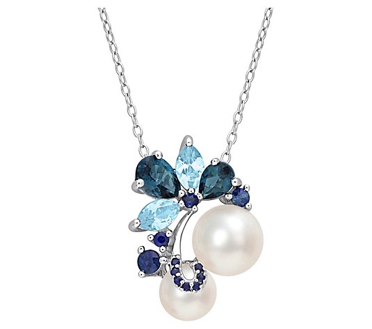 Affinity Cultured Pearl & Gemstone Necklace, St erling