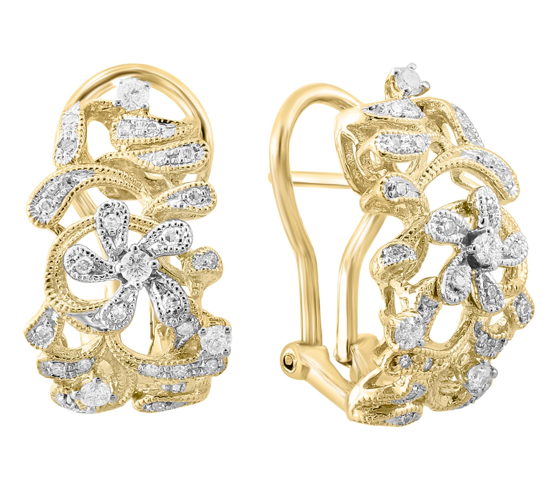 Effy Two-Tone Diamond Floral Earrings, 14K Gold - QVC.com