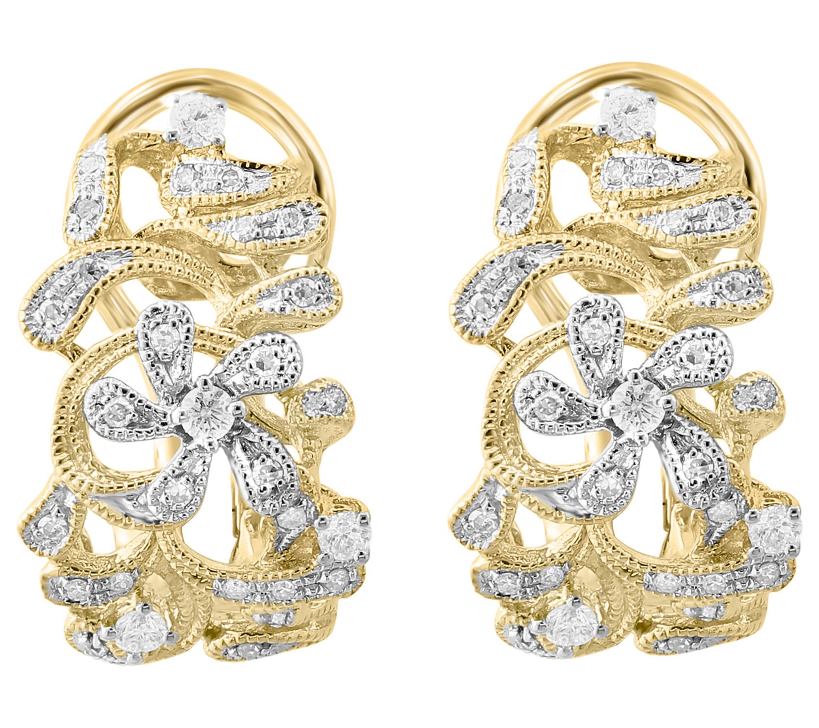 Effy Two-Tone Diamond Floral Earrings, 14K Gold