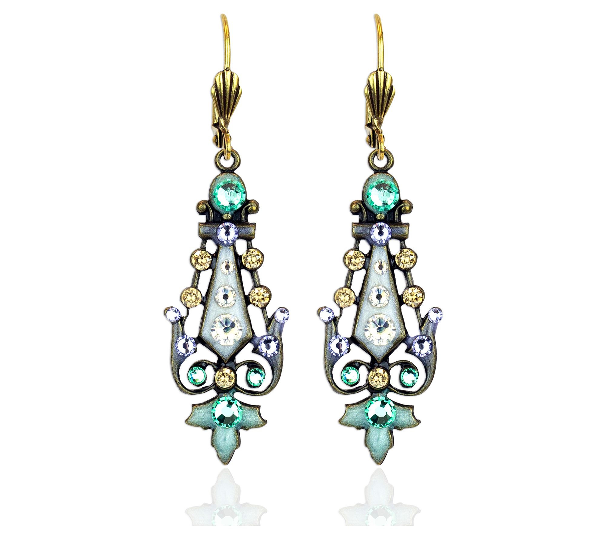 Anne Koplik Vintage Pastel Enamel & Crystal Earrings