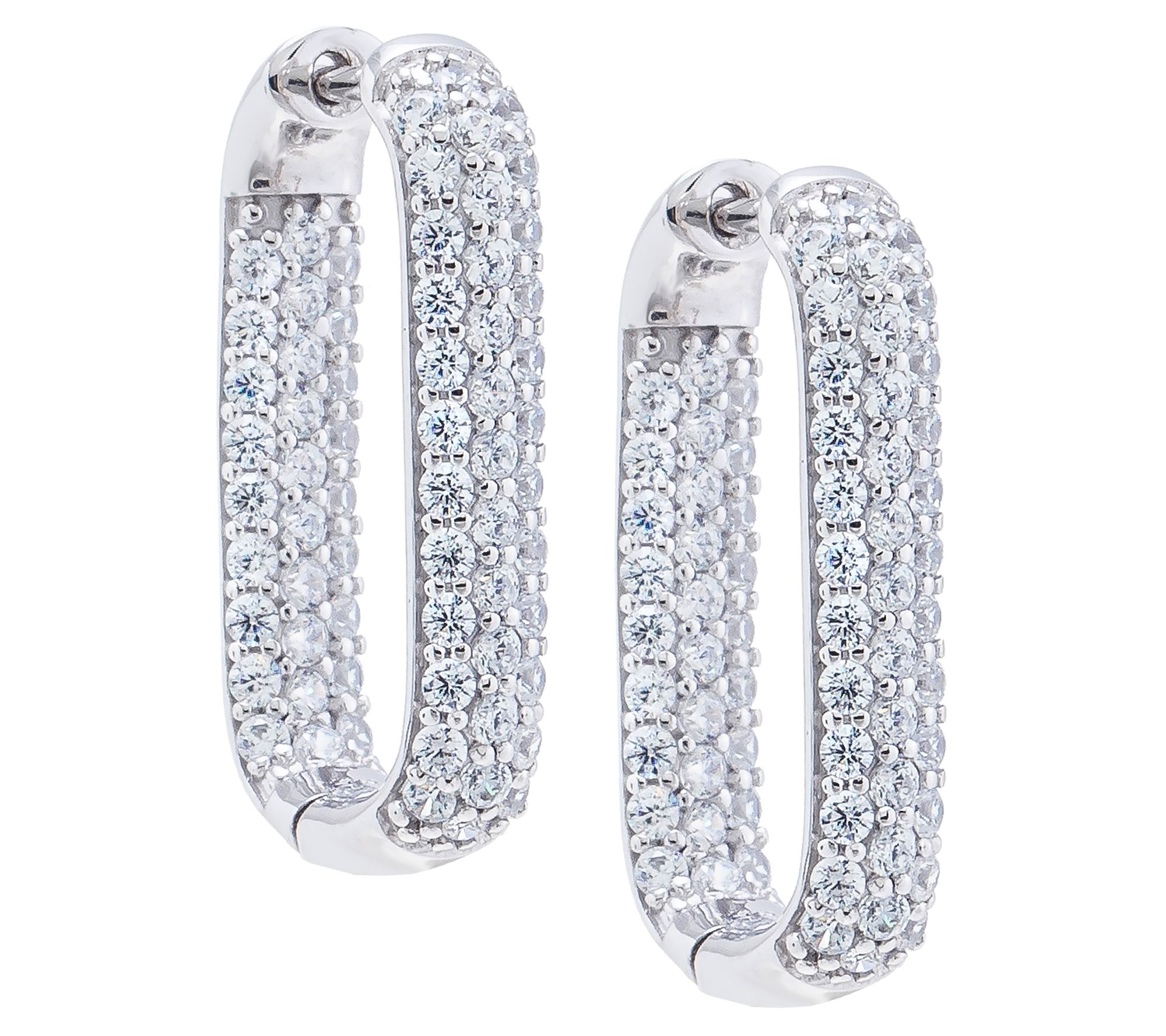 Diamonique 1" Pave Inside-Out Hoop Earrings, Sterling Silver