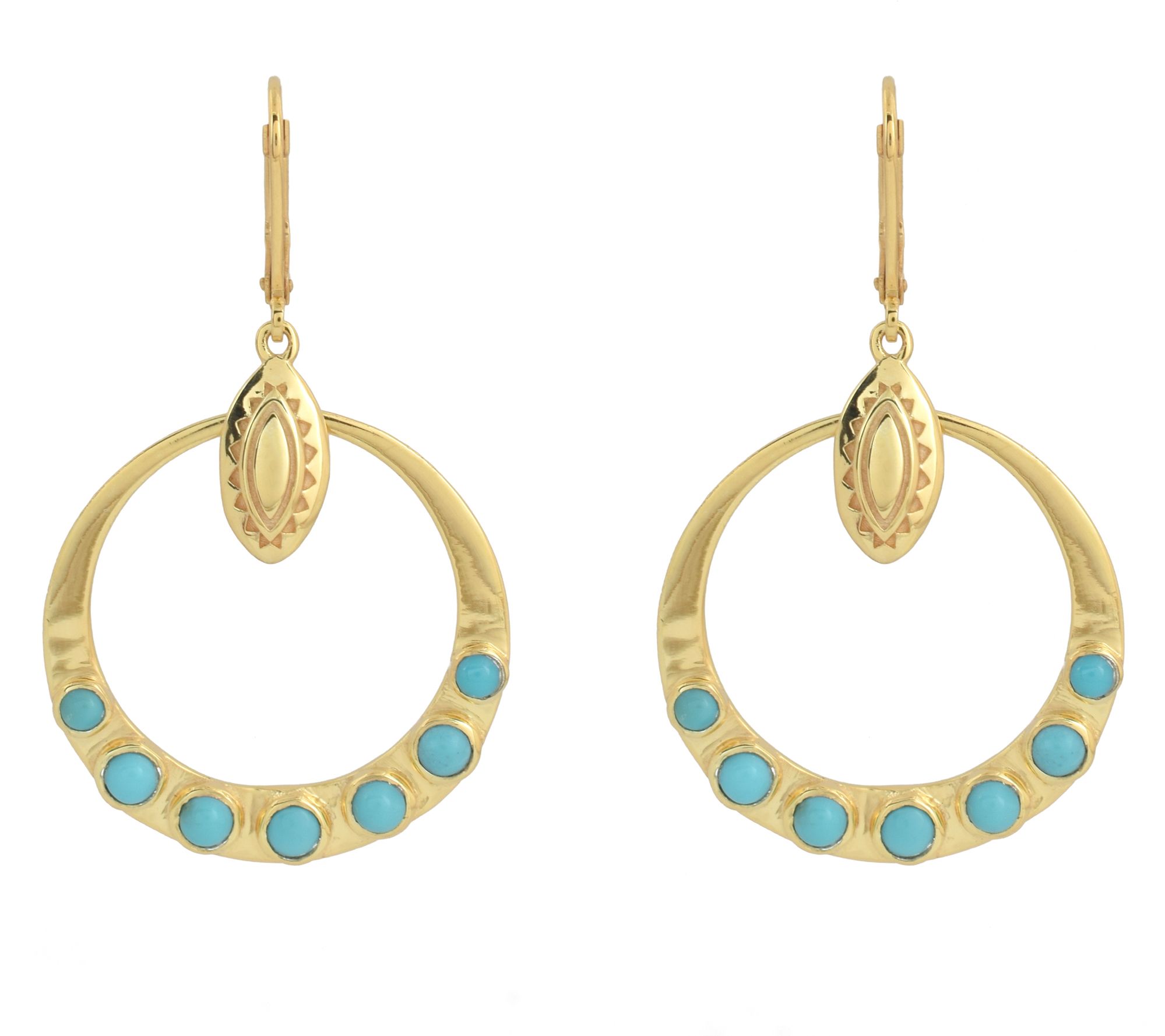 Affinity Gems Open Circle Turquoise Drop Earrings, 14K Plated
