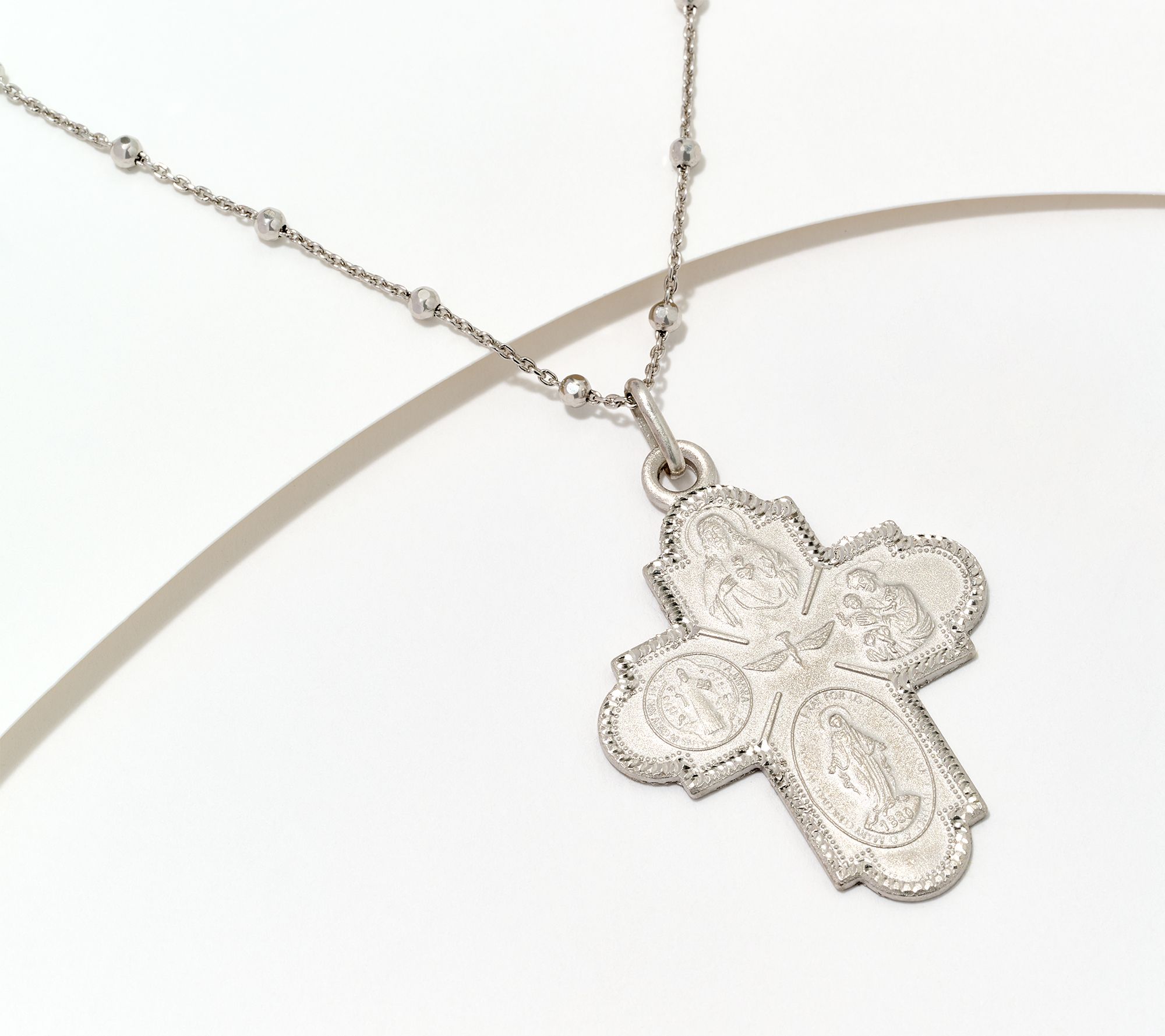 David Markstein Sterling Silver Scapular Cross Pendant with 16 + 4" Chain