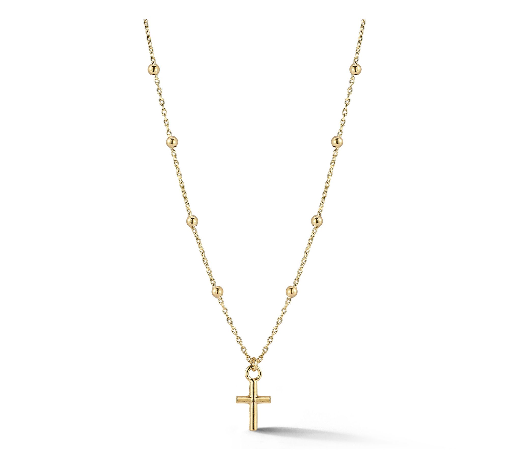 Italian Gold Cross Bead Chain Necklace, 14K Gold
