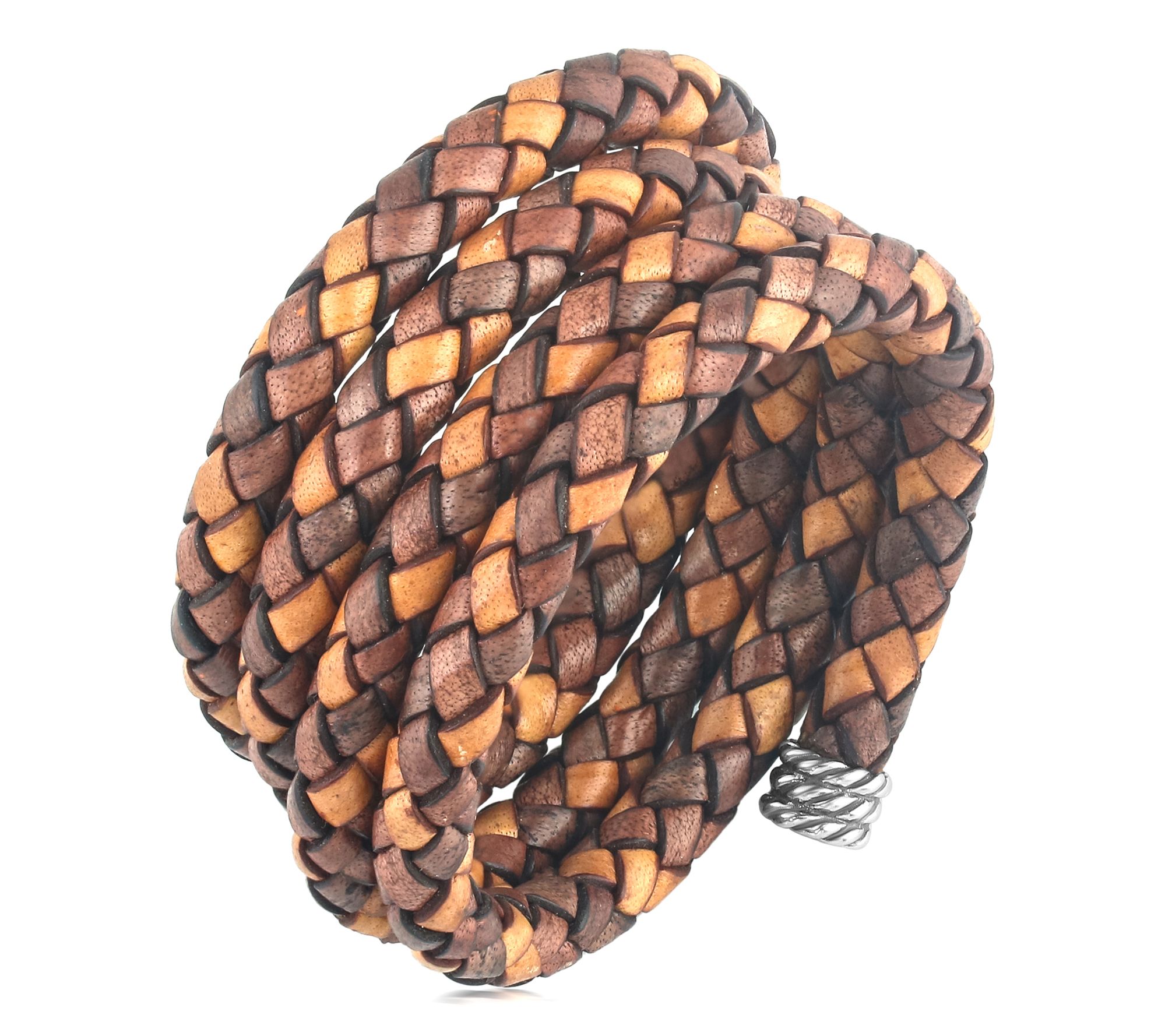 American West  Sterling Braided Leather Coil Wrap Bracelet