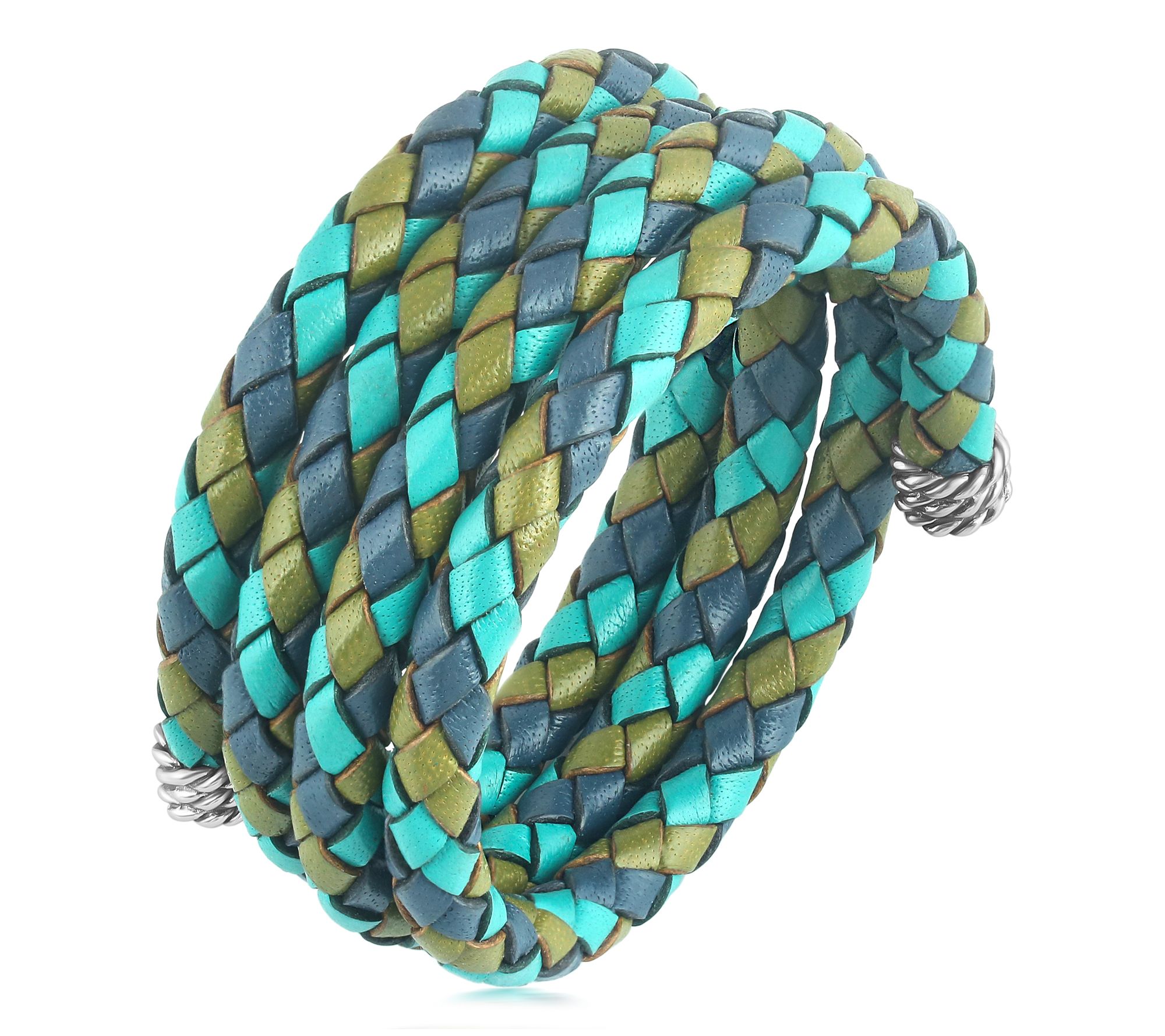 American West  Sterling Braided Leather Coil Wrap Bracelet