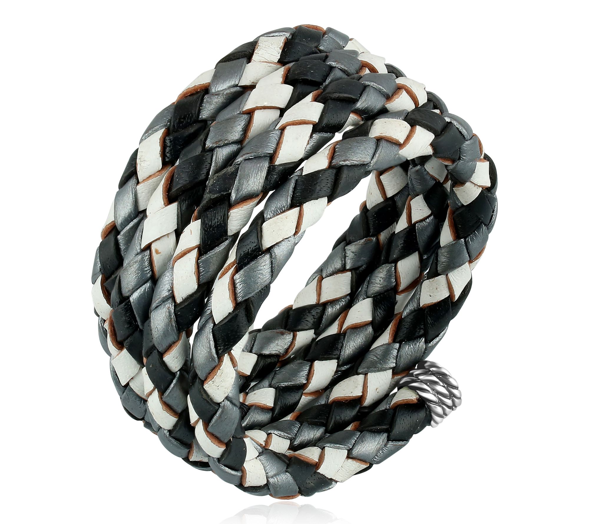 American West  Sterling Braided Leather Coil Wrap Bracelet