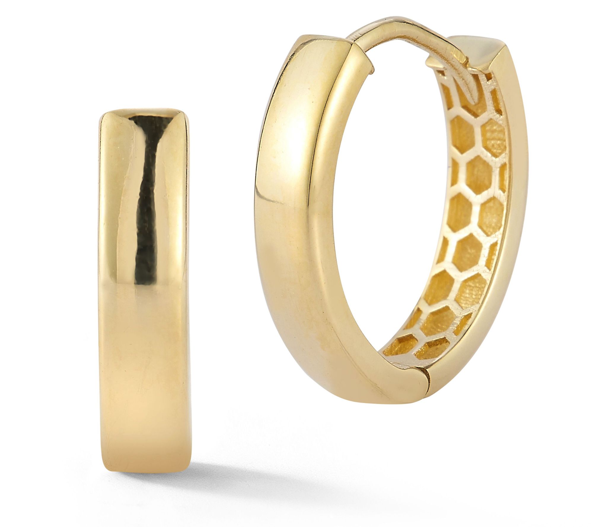 Luminosa Gold Oval Hinged Huggie Hoop Earrings,14K