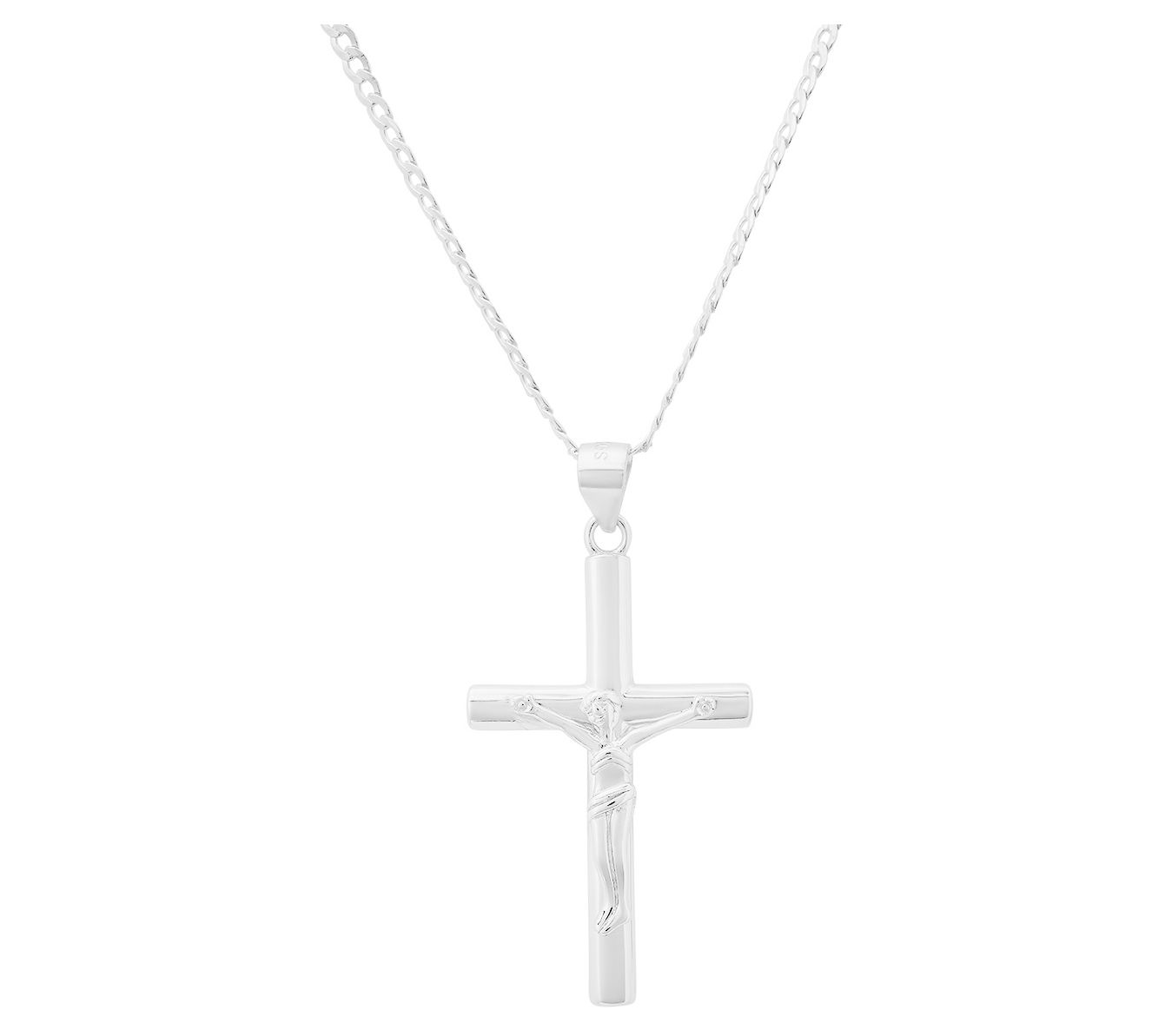 Silver Style Men's Crucifix Pendant w/ Chain, Sterling