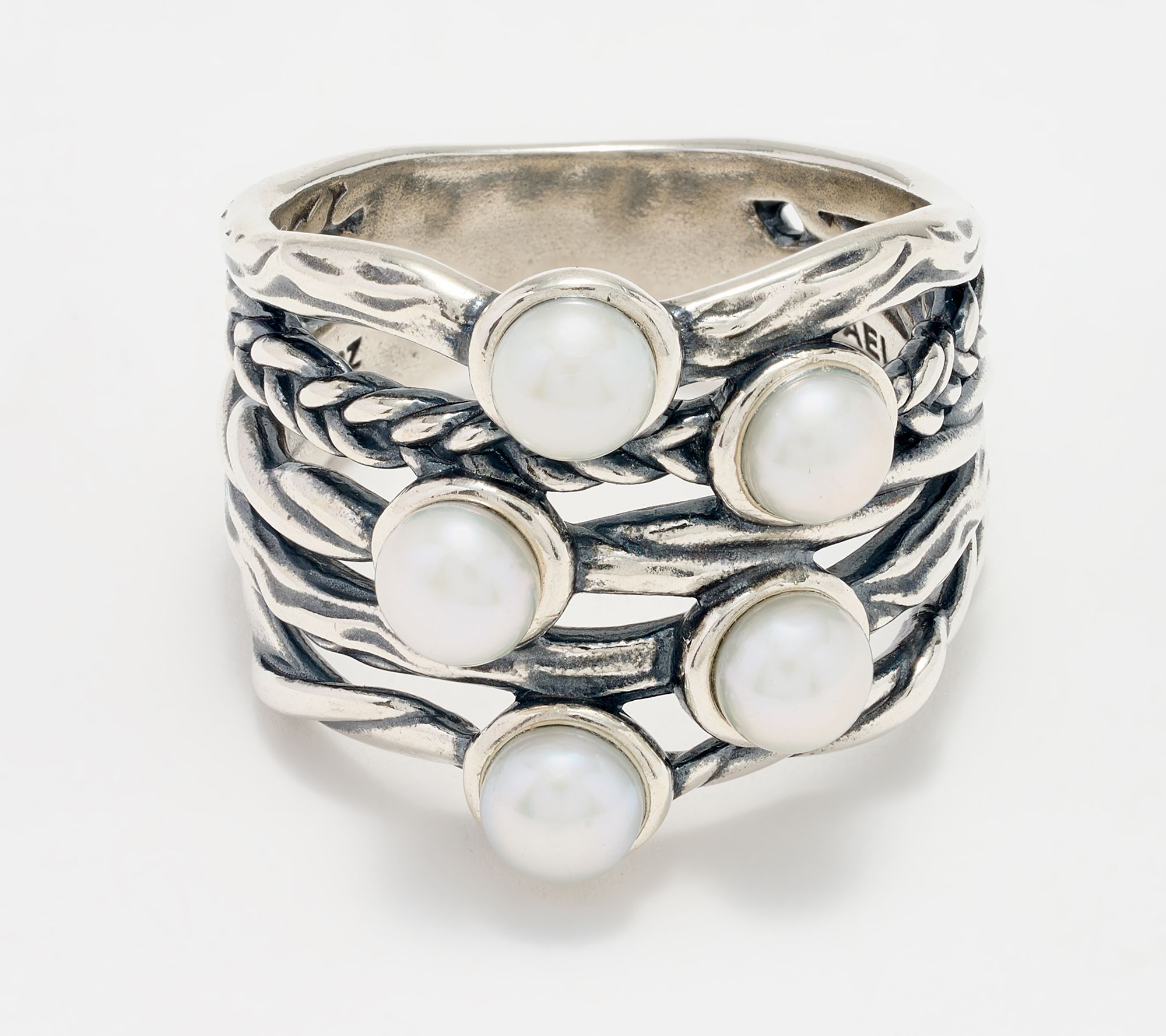 Or Paz Sterling Silver Freshwater Pearl Multi-Row Ring