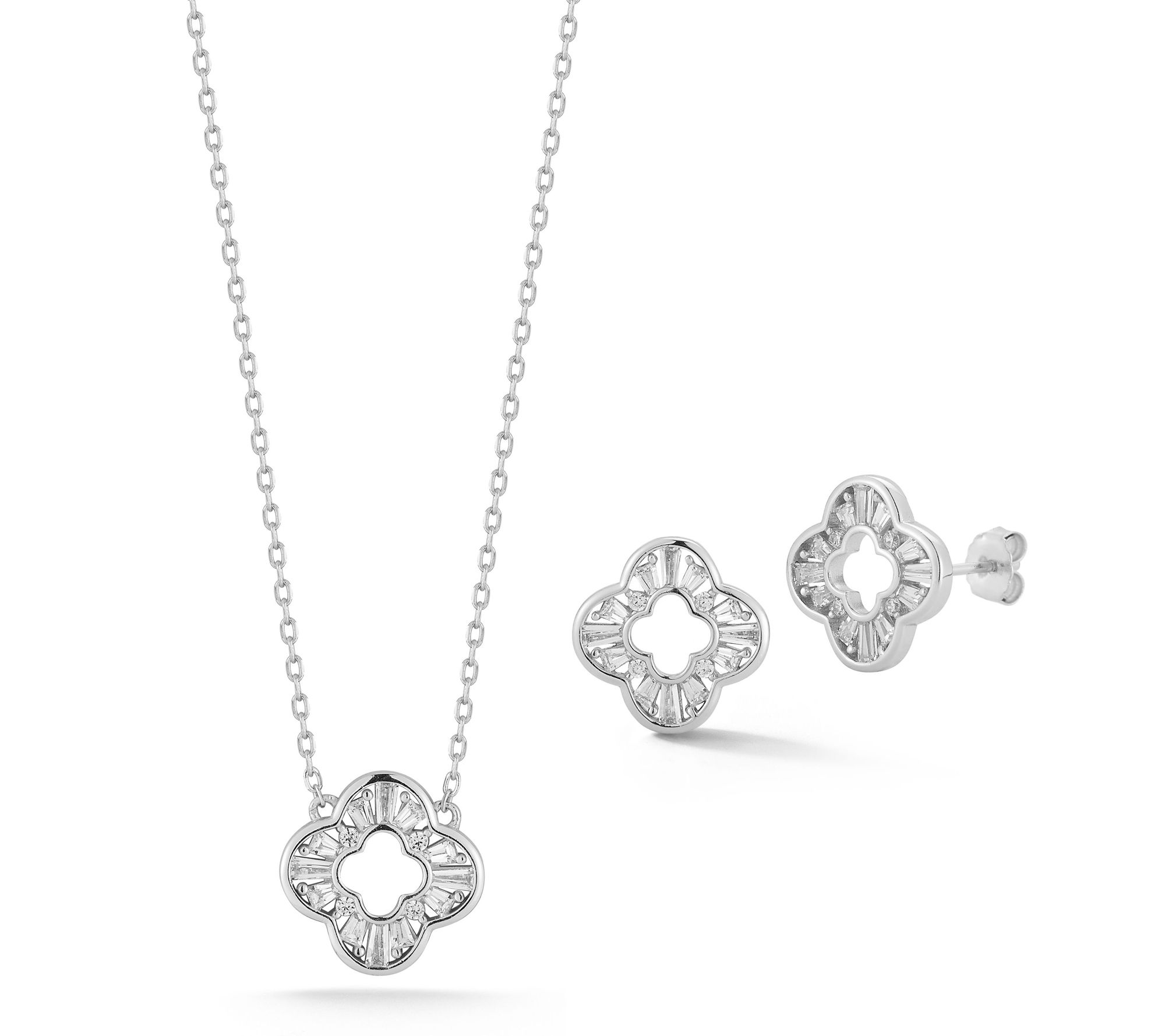 Sterlina Silver Clover Necklace & Stud EarringsSet, Sterling
