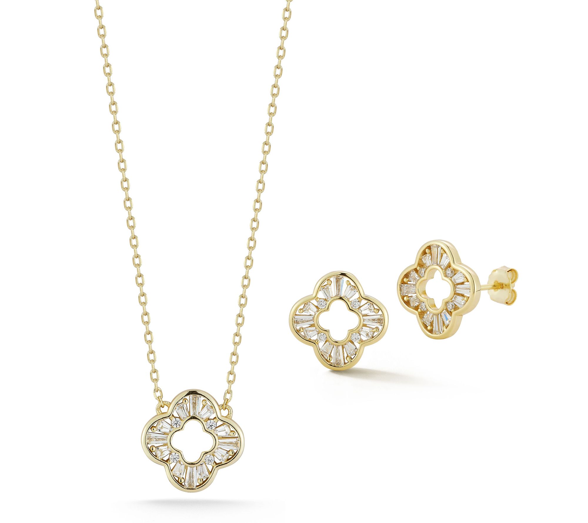 Sterlina Silver Clover Necklace & Stud EarringsSet, Sterling