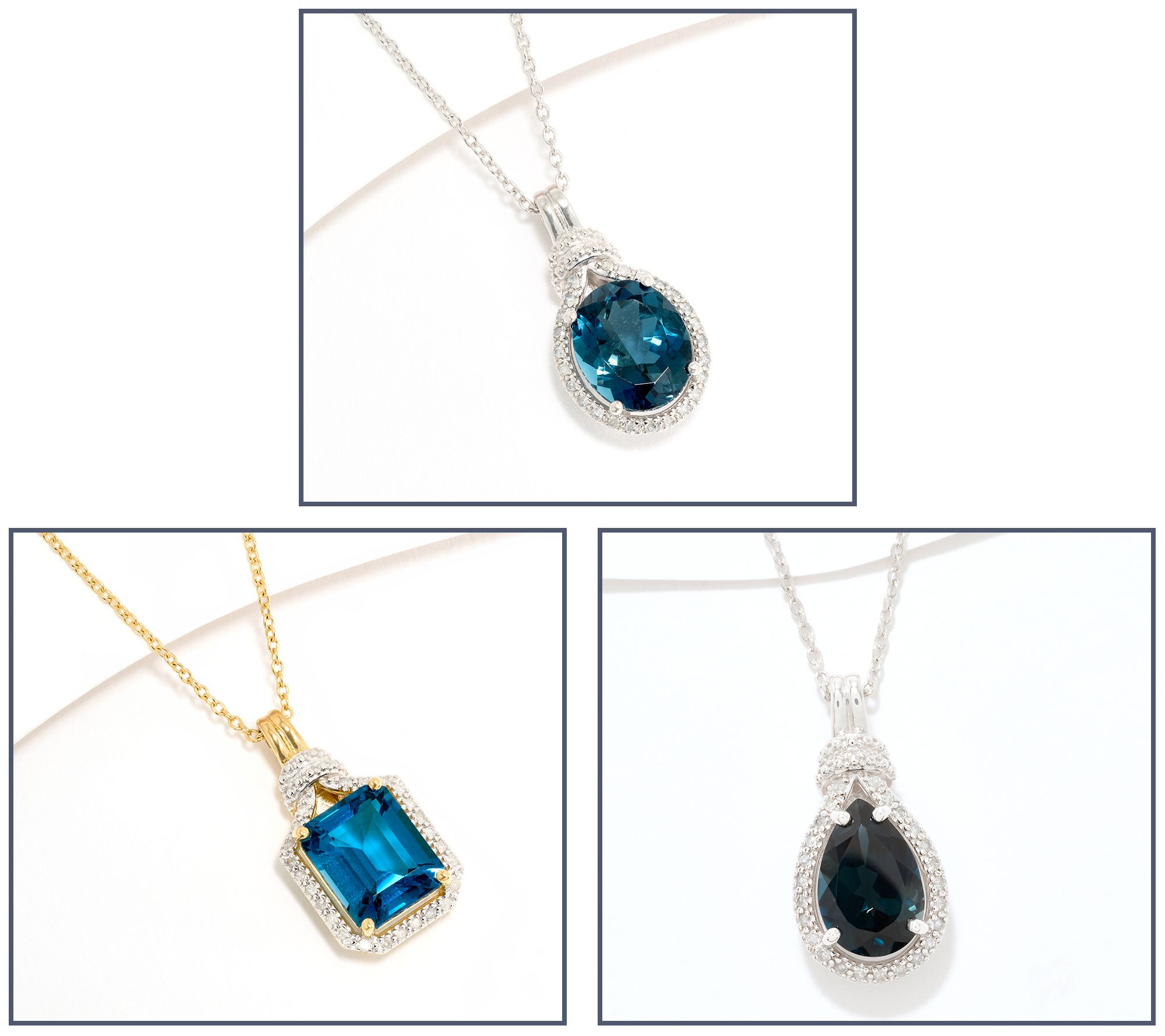 Affinity Gems London Blue Topaz Diamond Pendant with Chain, Sterling 