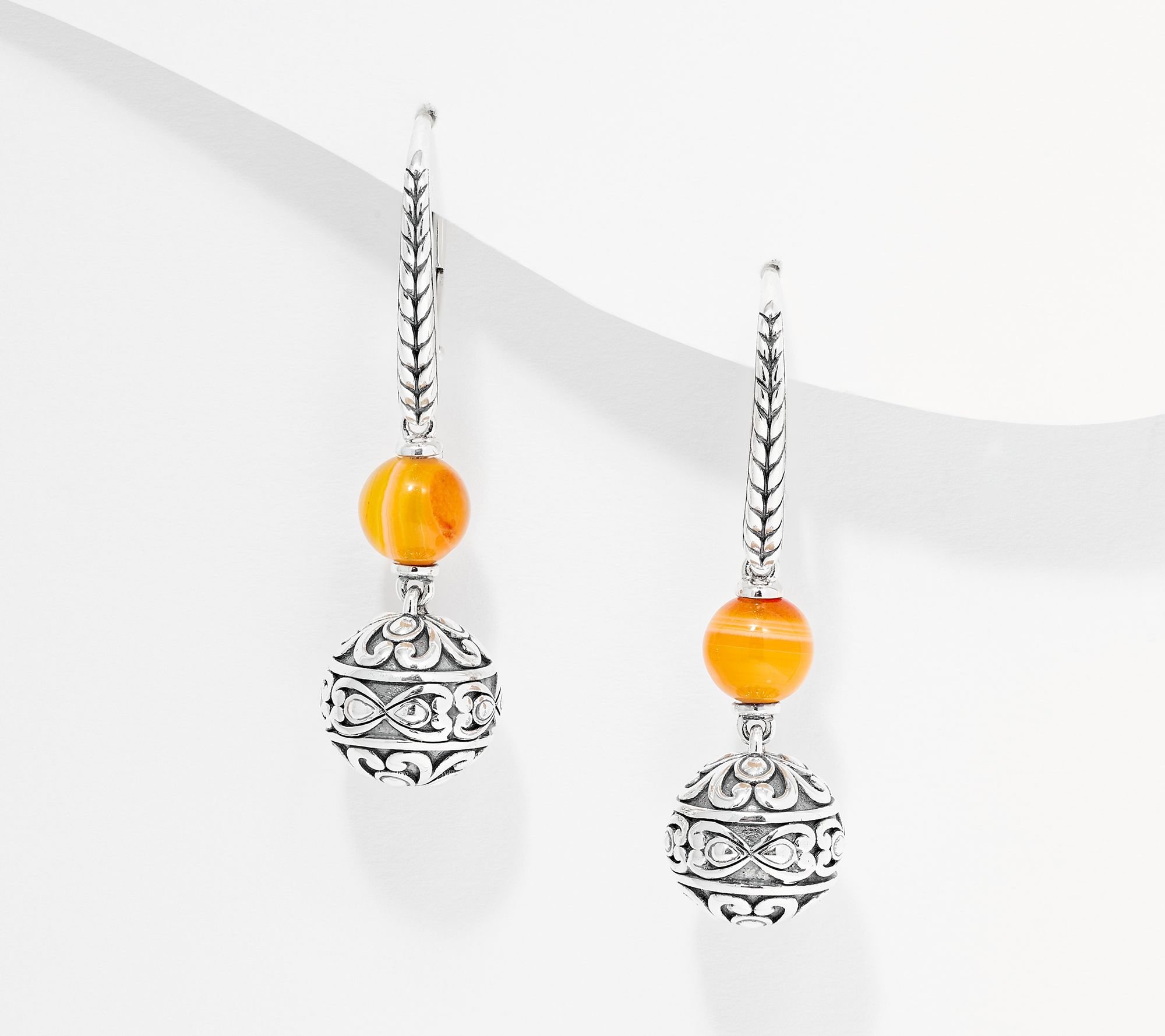 JAI Sterling Silver Heritage Lotus Gemstone Bead Earrings