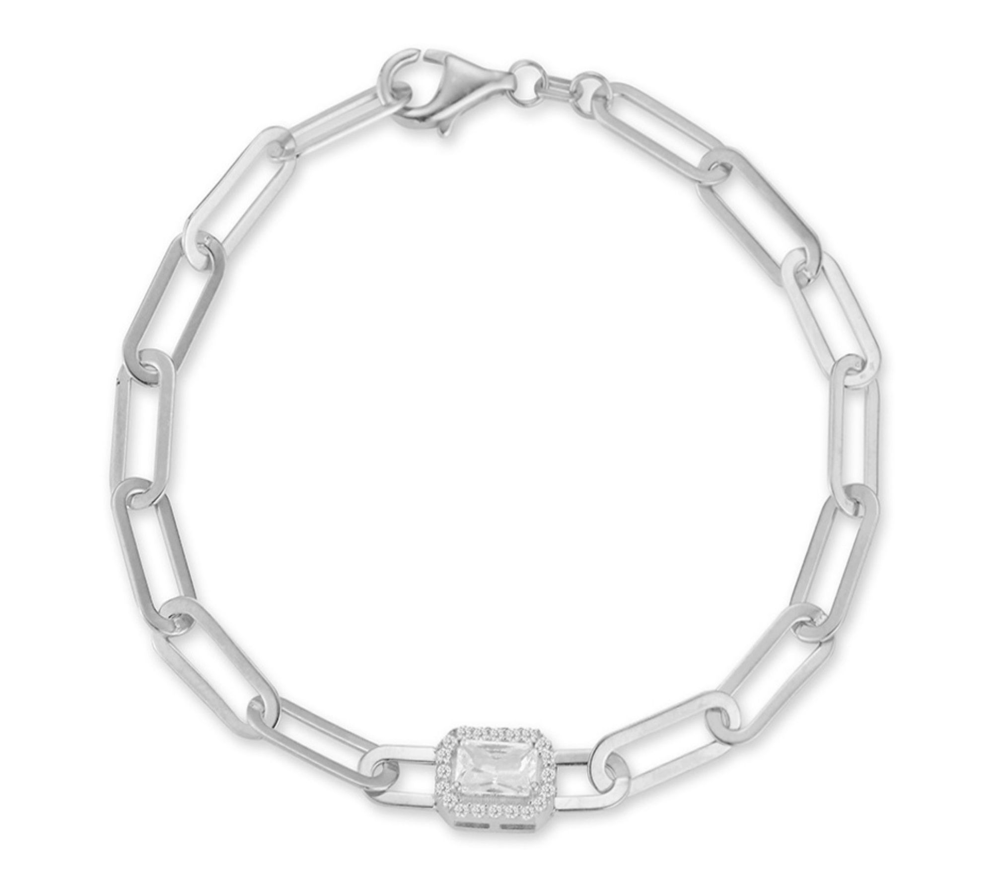 Sterlina Silver Pave Paperclip Link Bracelet, Sterling