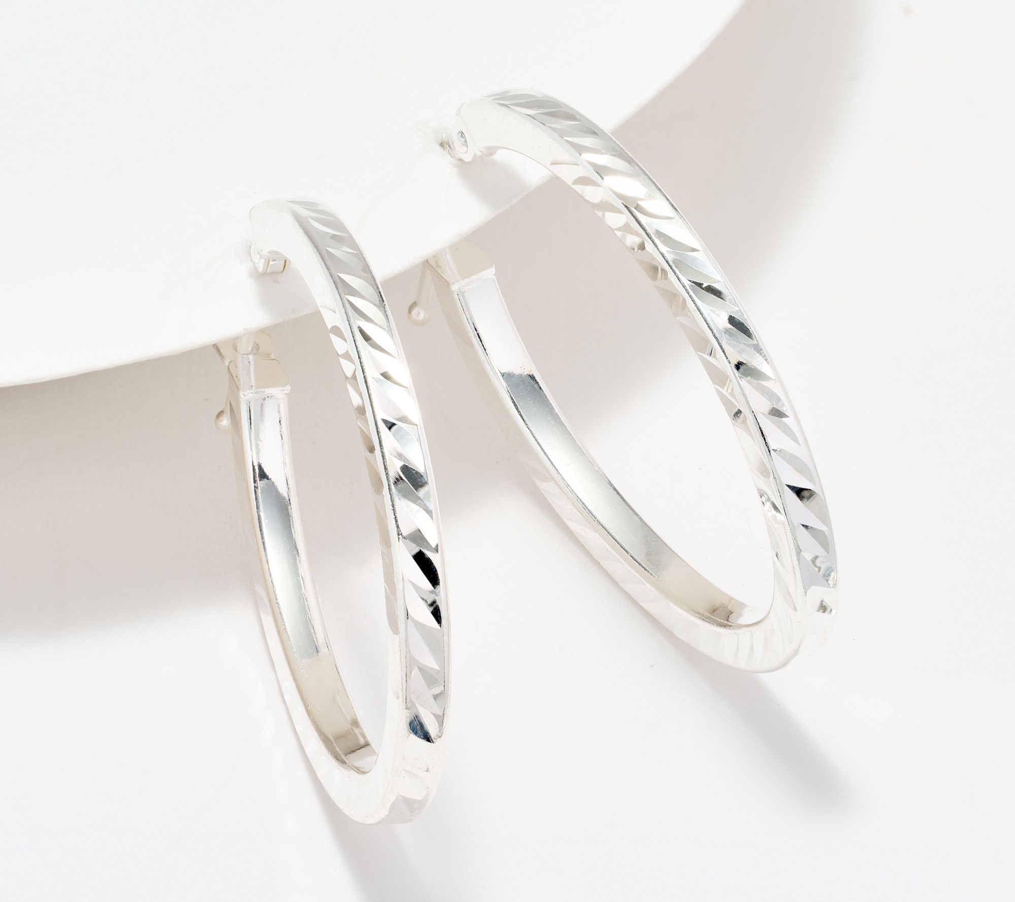 "As Is" UltraFine 950 Silver Diamond Cut 1 1/4" Hoop Earrings