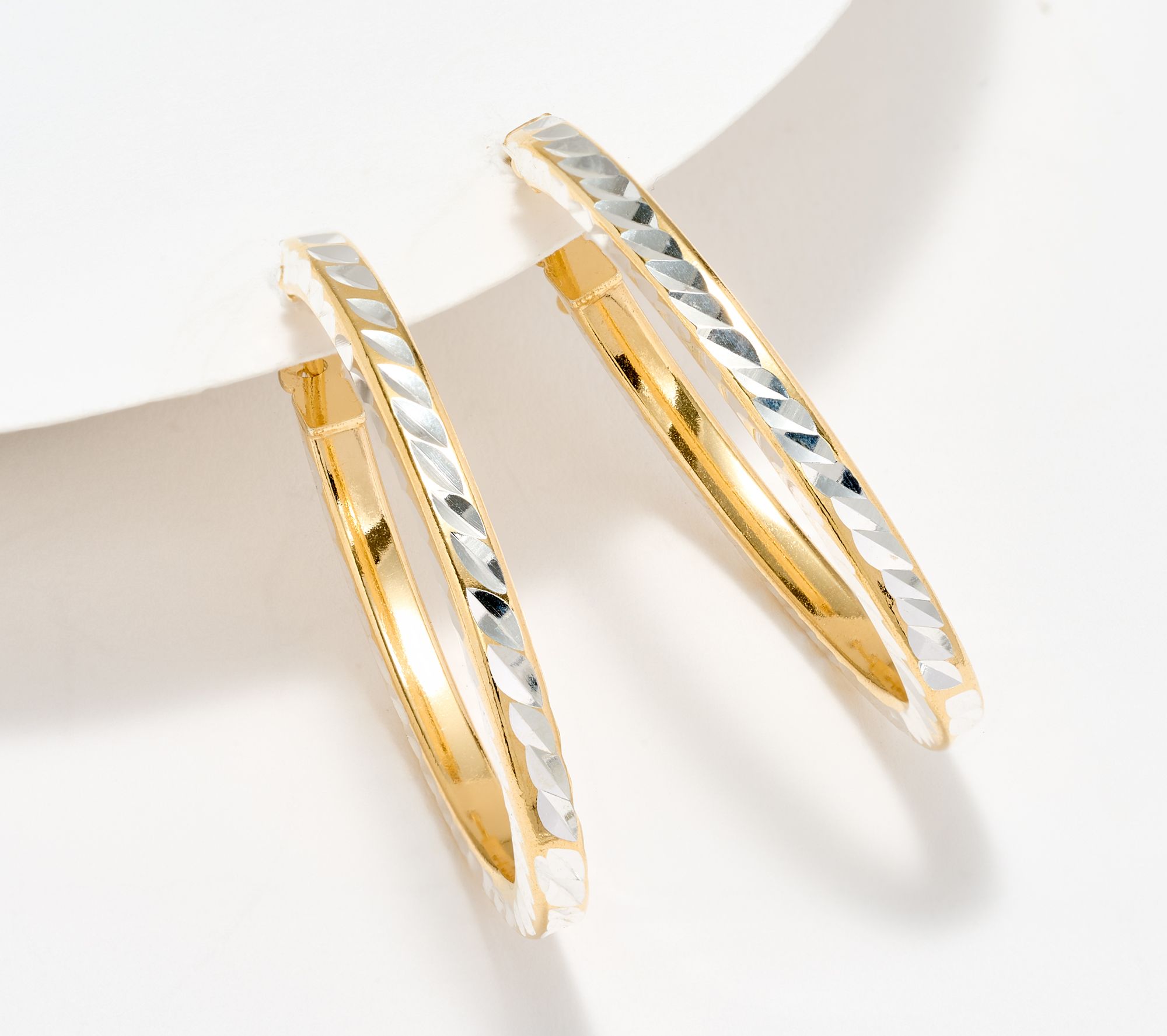 "As Is" UltraFine 950 Silver Diamond Cut 1 1/4" Hoop Earrings